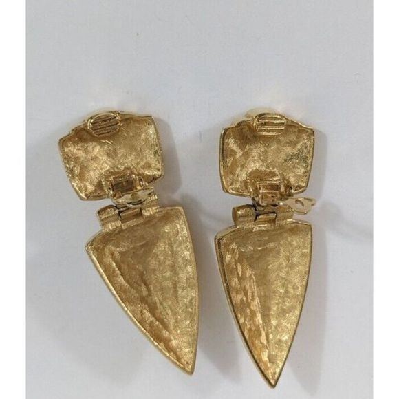 Givenchy Vintage Clip On Earrings - Gold Toned Door Knocker Triangle - Picture 7 of 12